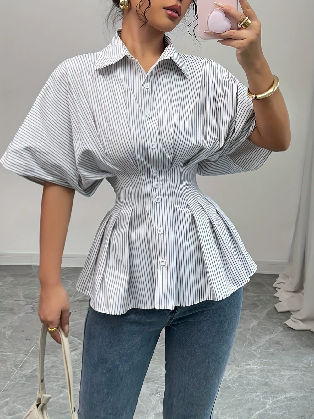 ZARA Spring Summer Fashion Striped Shirt Women Casual Versatile Blouse Top